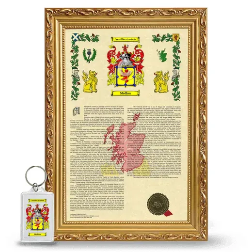 Medlan Framed Armorial History and Keychain - Gold