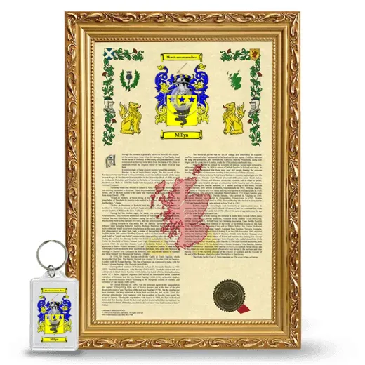 Millyn Framed Armorial History and Keychain - Gold