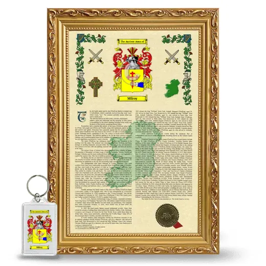 Milroy Framed Armorial History and Keychain - Gold