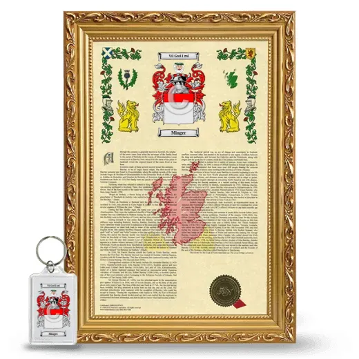 Minger Framed Armorial History and Keychain - Gold