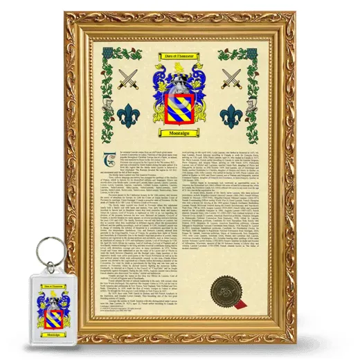 Montaigu Framed Armorial History and Keychain - Gold