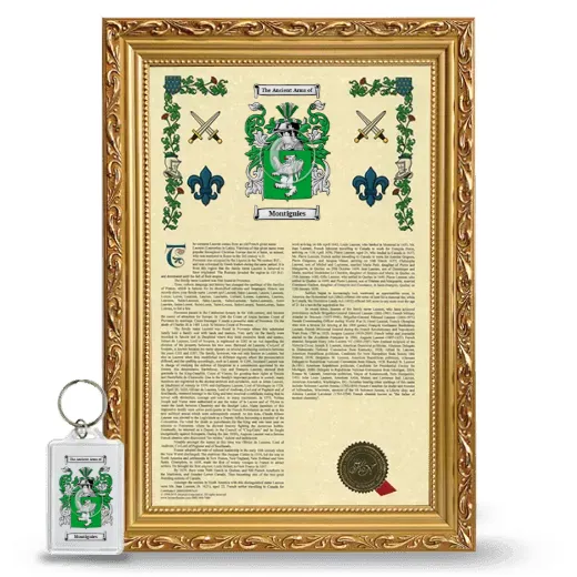 Montignies Framed Armorial History and Keychain - Gold