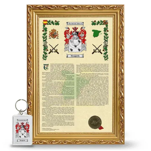 Mosqueda Framed Armorial History and Keychain - Gold