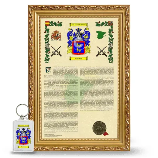 Navarra Framed Armorial History and Keychain - Gold