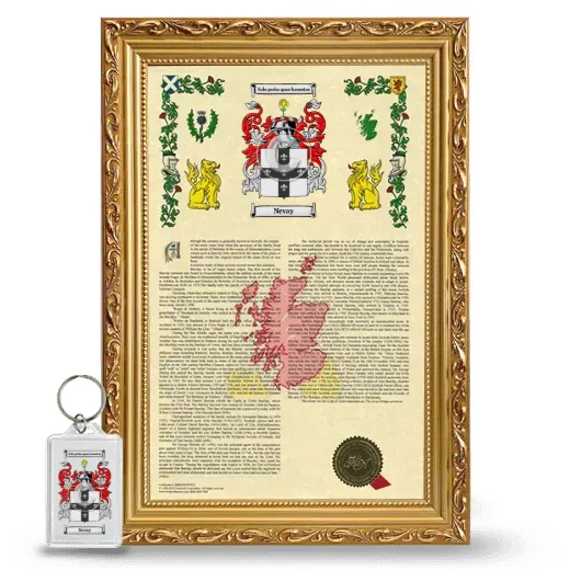 Nevay Framed Armorial History and Keychain - Gold