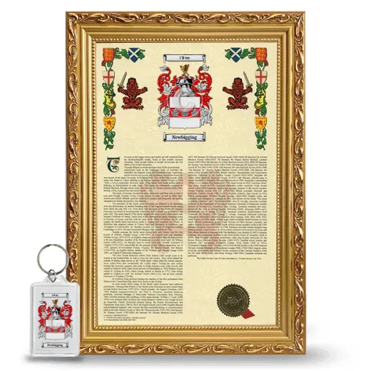 Newbigging Framed Armorial History and Keychain - Gold