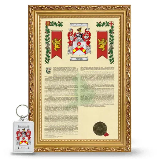 Newlan Framed Armorial History and Keychain - Gold