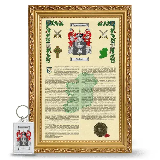 Neylend Framed Armorial History and Keychain - Gold