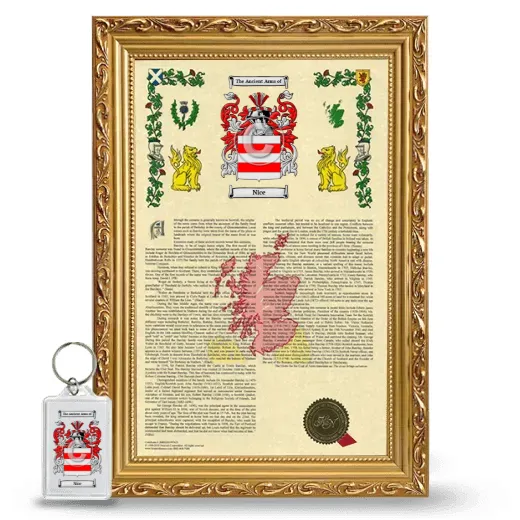 Nice Framed Armorial History and Keychain - Gold