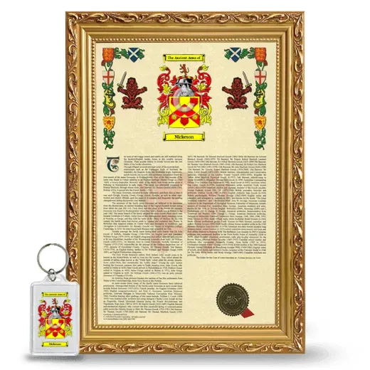 Nickeson Framed Armorial History and Keychain - Gold