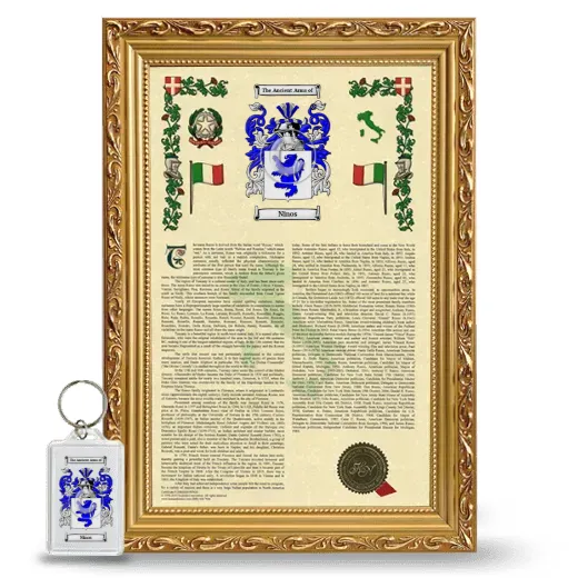 Ninos Framed Armorial History and Keychain - Gold
