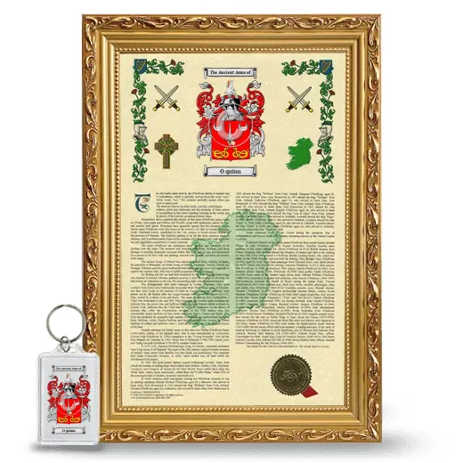 O quinn Framed Armorial History and Keychain - Gold