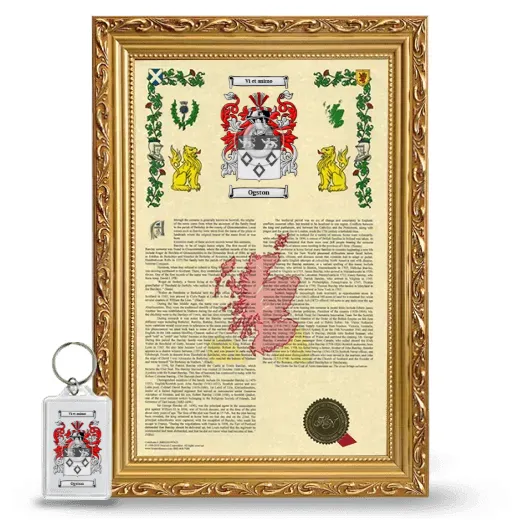 Ogston Framed Armorial History and Keychain - Gold