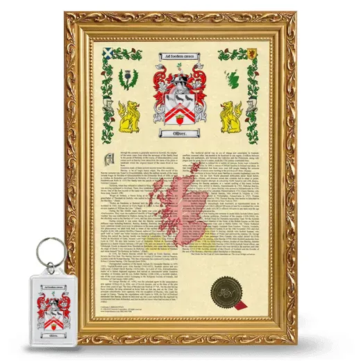 Oliver. Framed Armorial History and Keychain - Gold