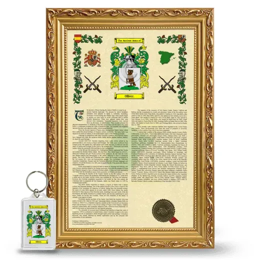 Oliver. Framed Armorial History and Keychain - Gold
