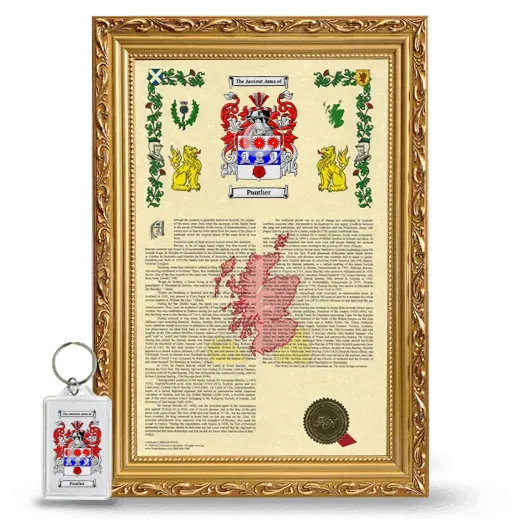 Panther Framed Armorial History and Keychain - Gold