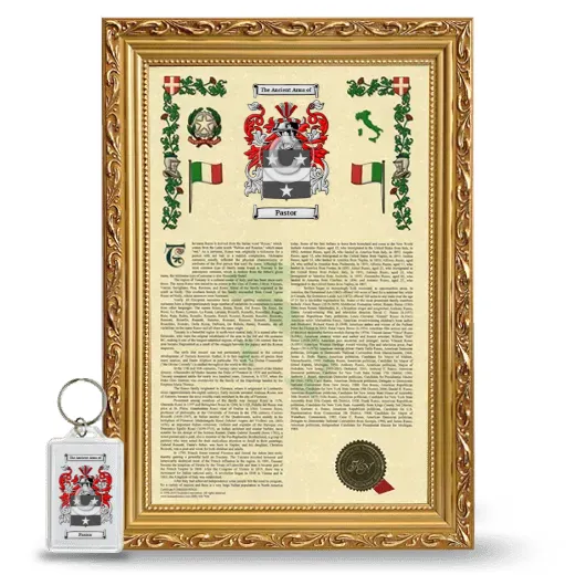 Pastor Framed Armorial History and Keychain - Gold