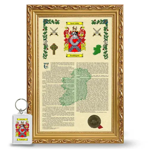Pendergast Framed Armorial History and Keychain - Gold