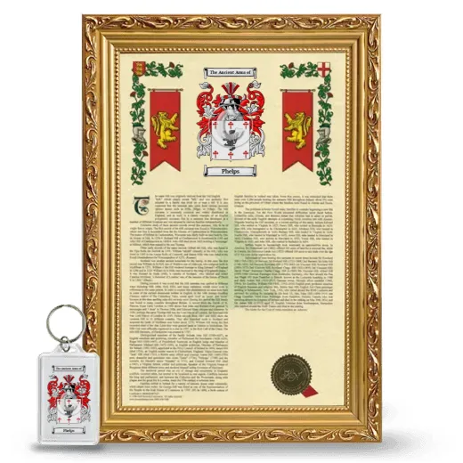 Phelps Framed Armorial History and Keychain - Gold