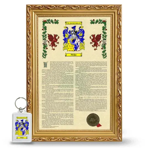 Phelps Framed Armorial History and Keychain - Gold