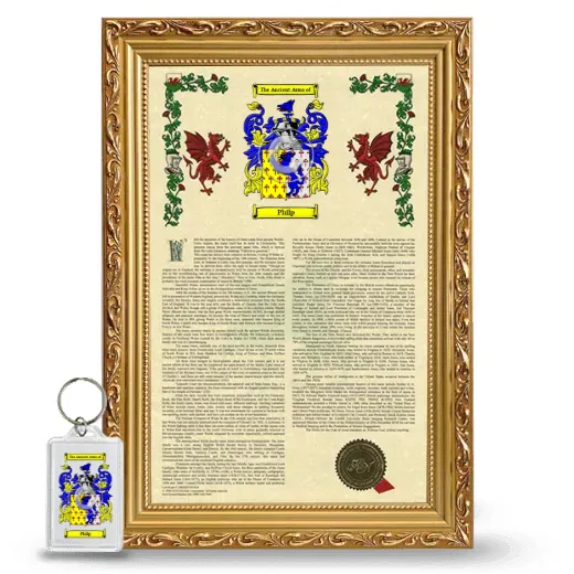 Philp Framed Armorial History and Keychain - Gold