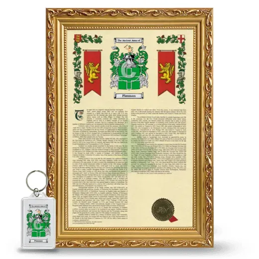 Plauman Framed Armorial History and Keychain - Gold
