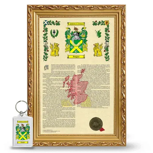 Poague Framed Armorial History and Keychain - Gold