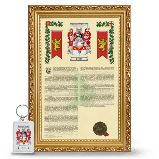 Pound Framed Armorial History and Keychain - Gold
