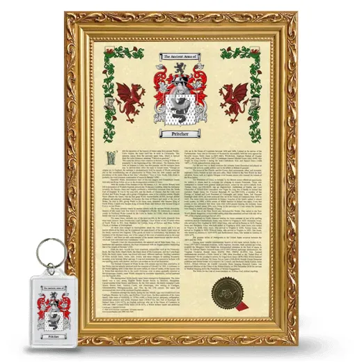 Pritcher Framed Armorial History and Keychain - Gold
