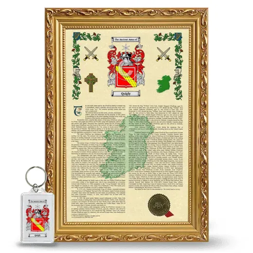 Quigly Framed Armorial History and Keychain - Gold