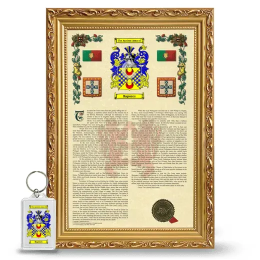 Raposos Framed Armorial History and Keychain - Gold