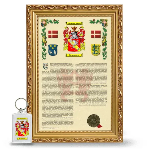 Rasmussen Framed Armorial History and Keychain - Gold