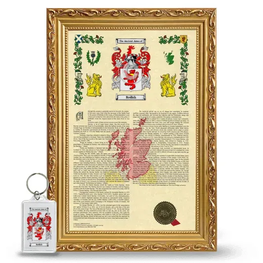 Redish Framed Armorial History and Keychain - Gold