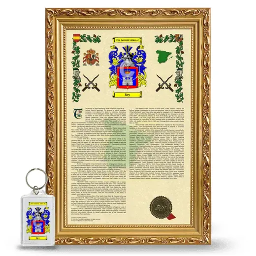 Rey Framed Armorial History and Keychain - Gold