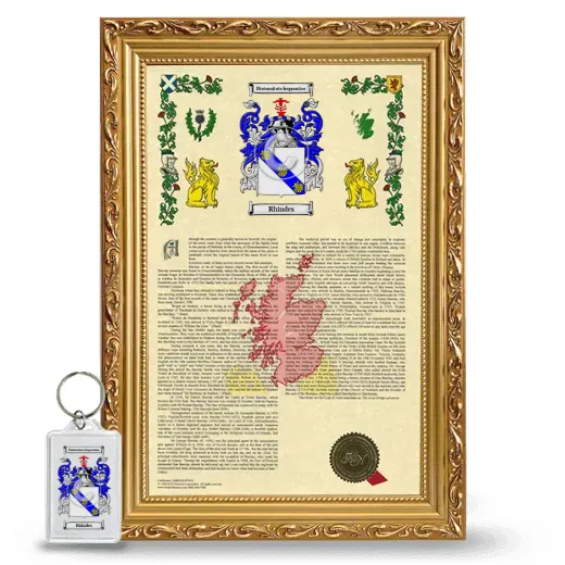 Rhindes Framed Armorial History and Keychain - Gold
