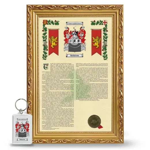 Richarson Framed Armorial History and Keychain - Gold