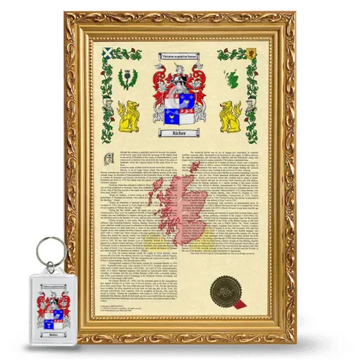 Richer Framed Armorial History and Keychain - Gold