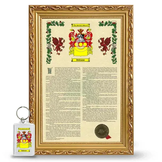 Ridenour Framed Armorial History and Keychain - Gold
