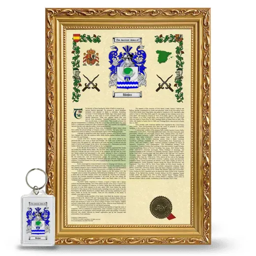 Riojas Framed Armorial History and Keychain - Gold