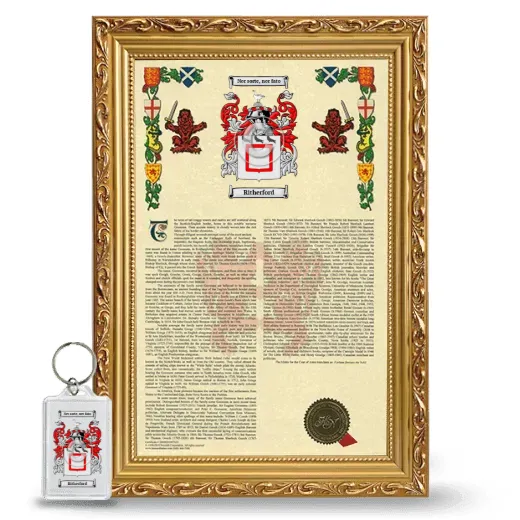 Ritherford Framed Armorial History and Keychain - Gold