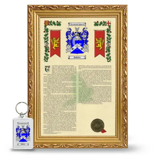 Roberts Framed Armorial History and Keychain - Gold