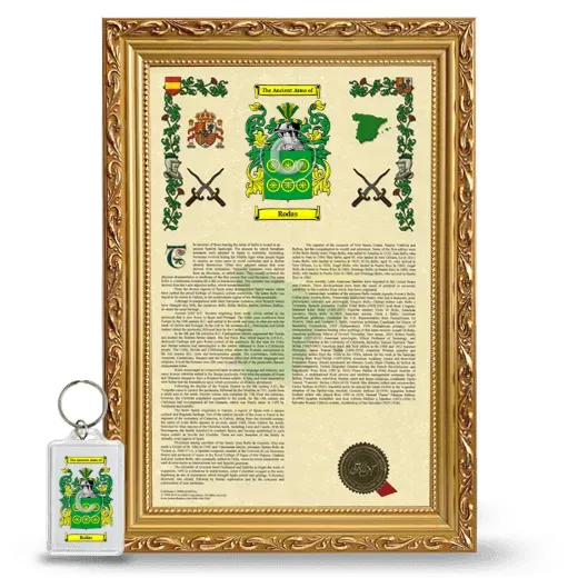Rodas Framed Armorial History and Keychain - Gold