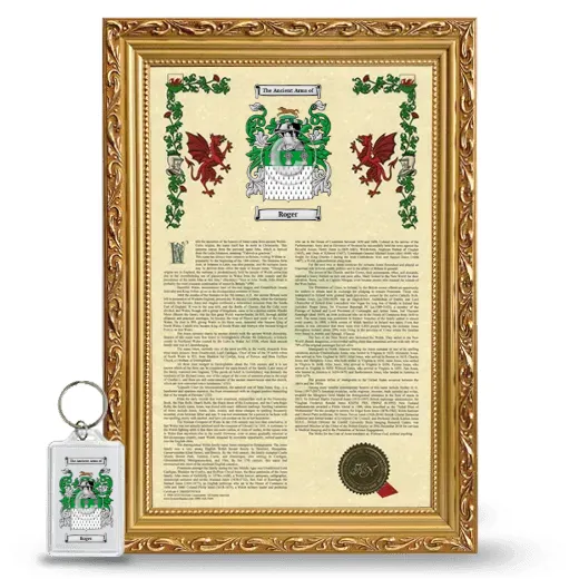 Roger Framed Armorial History and Keychain - Gold