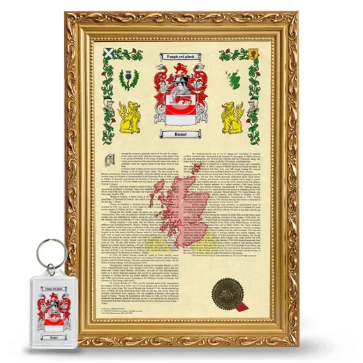Romé Framed Armorial History and Keychain - Gold
