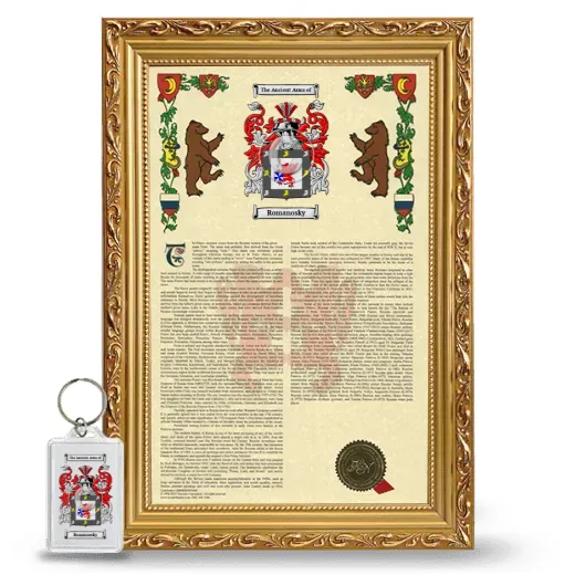 Romanosky Framed Armorial History and Keychain - Gold