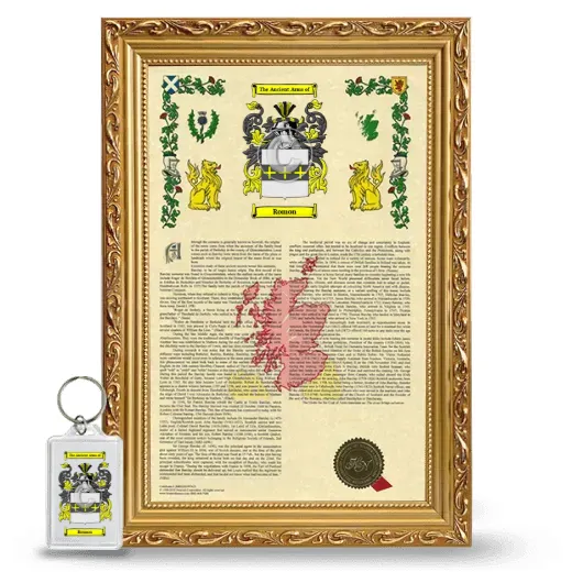 Romon Framed Armorial History and Keychain - Gold