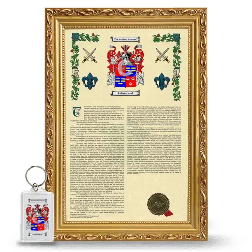Sabouraud Framed Armorial History and Keychain - Gold