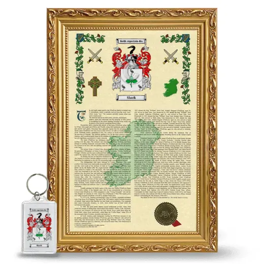 Shark Framed Armorial History and Keychain - Gold