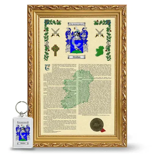 Sheahan Framed Armorial History and Keychain - Gold