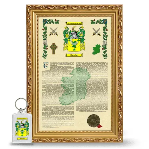 Sherrdyn Framed Armorial History and Keychain - Gold